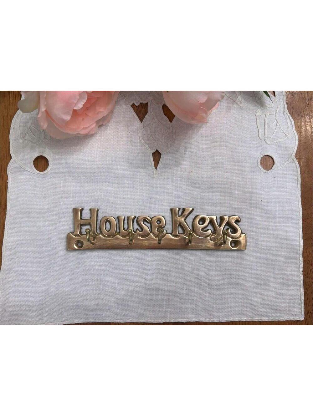 Vintage Solid Brass Key Holder Wall Mount House Keys Cottage Funny 5 Hooks